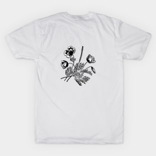 black flower leaf line art design T-Shirt